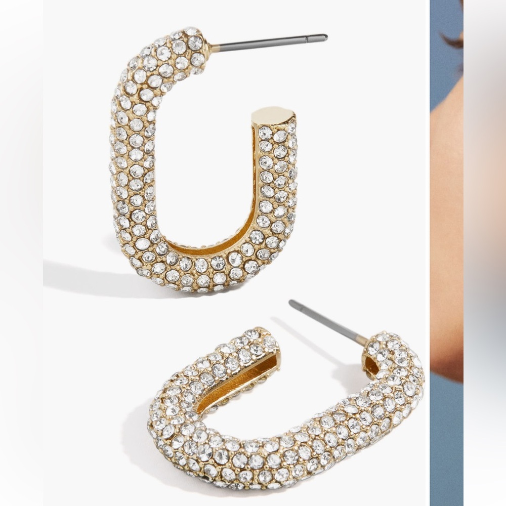 BaubleBar Gold Crystal Pave U-Shape Hoop Earrings